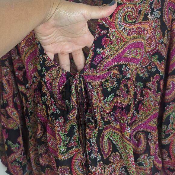 Boho Paisley Lightweight Semi-Sheer Tie Front Top Cardigan Women's Size Large - Picture 4 of 9